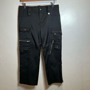 Cache Pants Black Satin Cargo Crop Zipper Size 4 NWT Y2K Goth Edgy